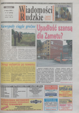 zdjęcie okładki Wiadomości Rudzkie : tygodnik samorządowy : Bielszowice, Bykowina, Chebzie, Godula, Halemba, Kochłowice, Nowy Bytom [...]. 2002. Kwartał 3.