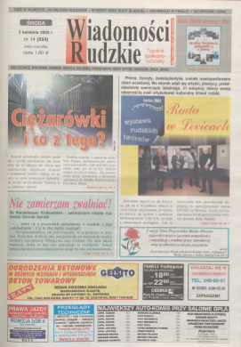 zdjęcie okładki Wiadomości Rudzkie : tygodnik samorządowy : Bielszowice, Bykowina, Chebzie, Godula, Halemba, Kochłowice, Nowy Bytom [...]. 2003. Kwartał 2.