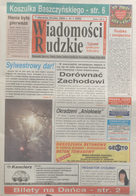 zdjęcie okładki Wiadomości Rudzkie : tygodnik samorządowy : Bielszowice, Bykowina, Chebzie, Godula, Halemba, Kochłowice, Nowy Bytom [...]. 2004. Kwartał 1.