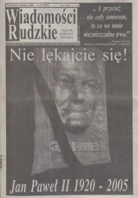 zdjęcie okładki Wiadomości Rudzkie : tygodnik samorządowy : Bielszowice, Bykowina, Chebzie, Godula, Halemba, Kochłowice, Nowy Bytom [...]. 2005. Kwartał 2.