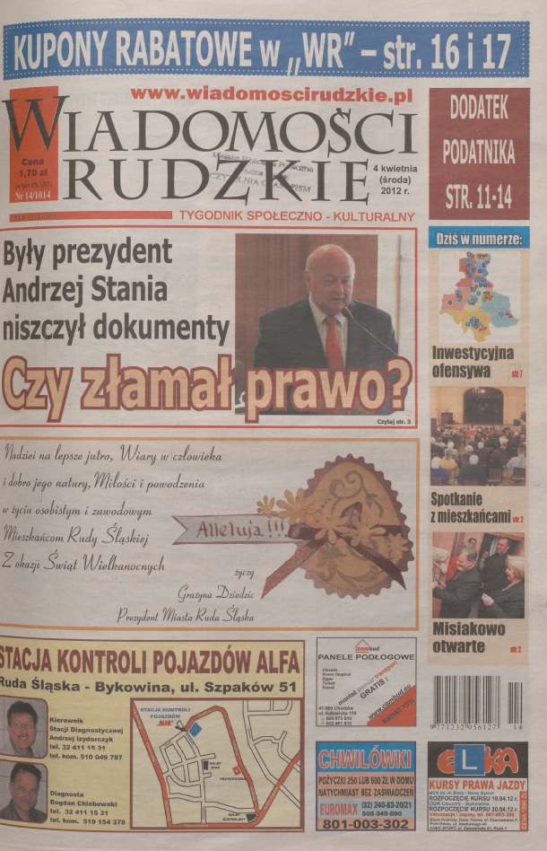zdjęcie okładki Wiadomości Rudzkie : tygodnik samorządowy : Bielszowice, Bykowina, Chebzie, Godula, Halemba, Kochłowice, Nowy Bytom [...]. 2012. Kwartał 2.