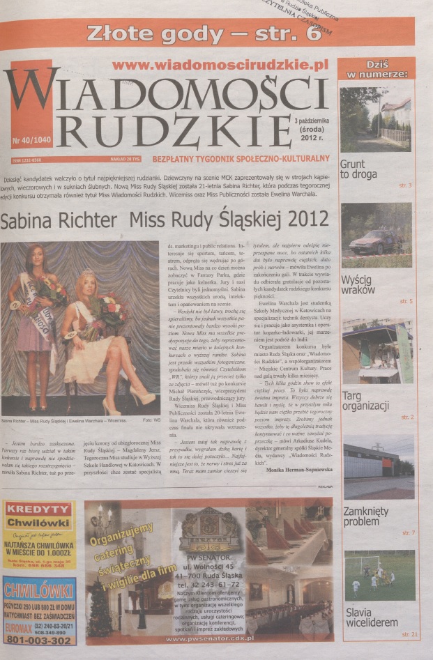 zdjęcie okładki Wiadomości Rudzkie : tygodnik samorządowy : Bielszowice, Bykowina, Chebzie, Godula, Halemba, Kochłowice, Nowy Bytom [...]. 2012. Kwartał 4.
