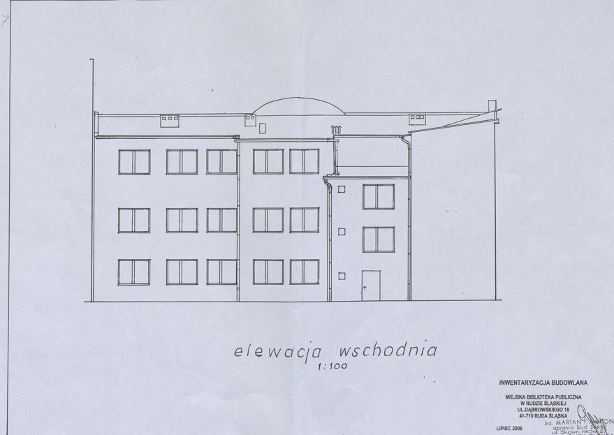 zdjęcie okładki Inwentaryzacja budowlana MBP w Rudzie Śląskiej - elewacja wschodnia