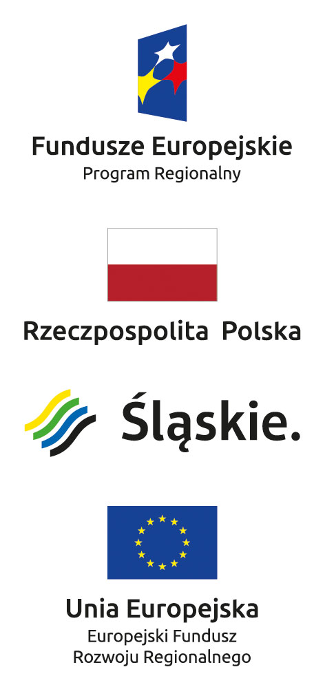 Zestawienie znaków: Fundusze Europejskie, Barwy Rzeczypospolitej Polskiej, logo województwa śląskiego, Unia Europejska
